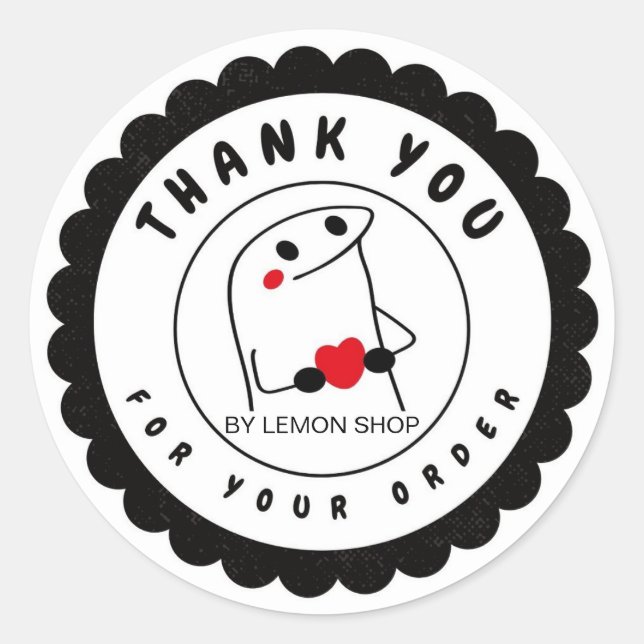 Pegatina Redonda Círculo de carácter gracioso Minimalista negro (Anverso)