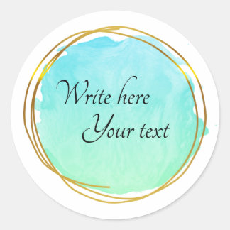 Pegatina Redonda Círculo de color azul verde azulado de oro elegant