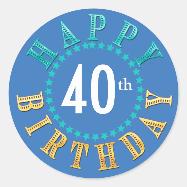 Pegatina Redonda Círculo de cumpleaños feliz de estrellas ID527 azu (Anverso)