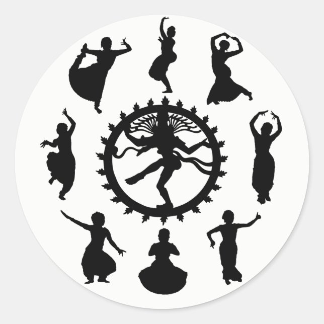 Pegatina Redonda Círculo de danza india (Anverso)
