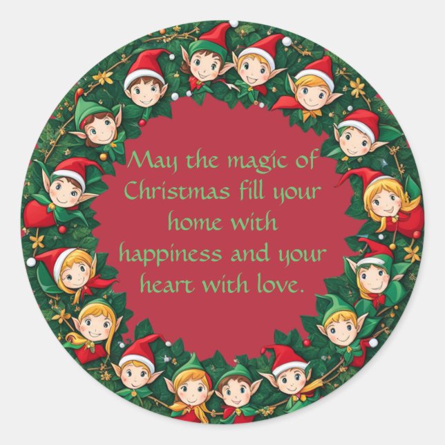 Pegatina Redonda Círculo de elfos (Anverso)