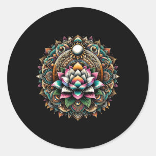 Pegatina Redonda Círculo de Enchantamiento Espiritual Mandala Flor