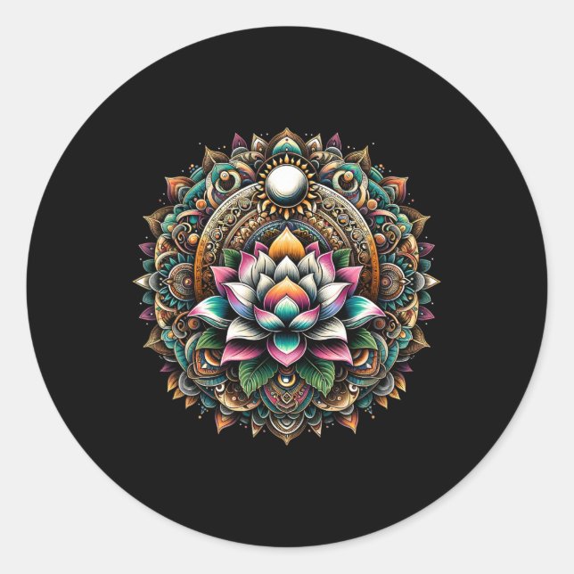 Pegatina Redonda Círculo de Enchantamiento Espiritual Mandala Flor  (Anverso)