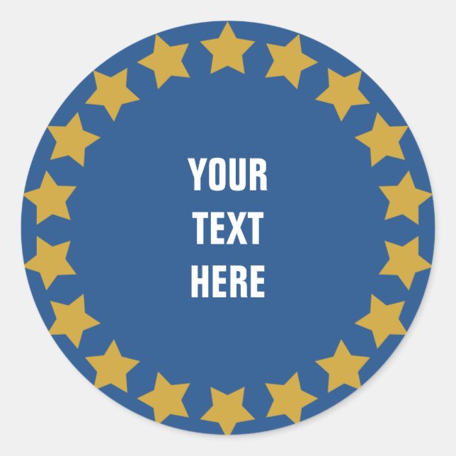 Pegatina Redonda Círculo de estrellas de oro personalizado texto y  (Anverso)