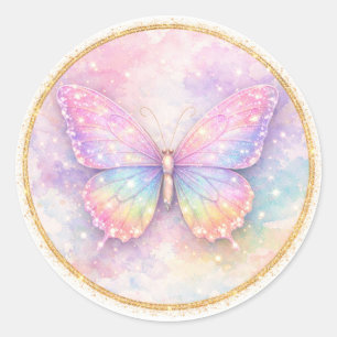 Pegatina Redonda Círculo de Mariposa con Purpurina Pastel