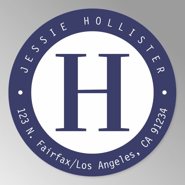 Pegatina Redonda Círculo de monograma de dirección de retorno azul  (Subido por el creador)