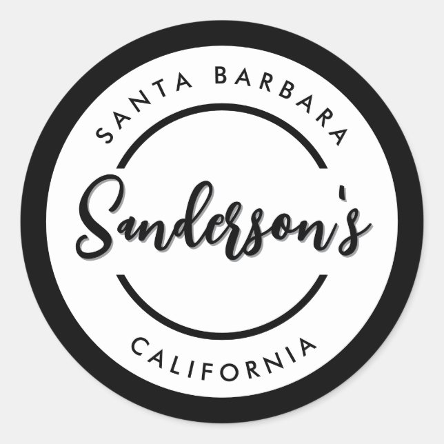 Pegatina Redonda Círculo de nombre de ubicación de la ciudad blanca (Anverso)