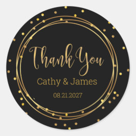 Pegatina Redonda Círculo de oro moderno y confeti Gracias
