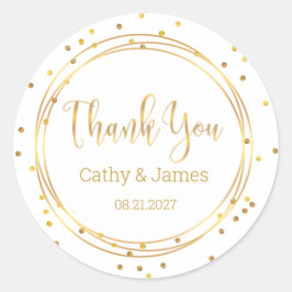 Pegatina Redonda Círculo de oro moderno y confeti Gracias