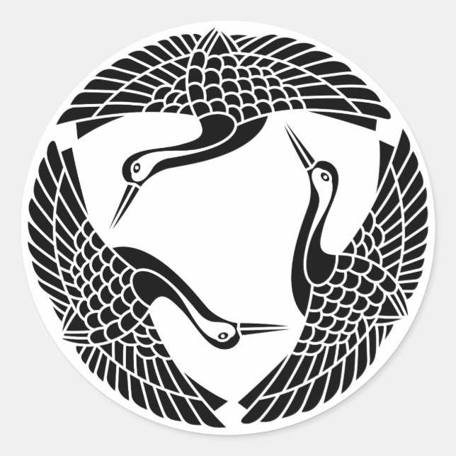 Pegatina Redonda Círculo de tres grúas (Anverso)