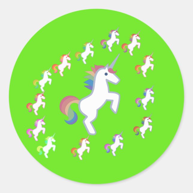 Pegatina Redonda Círculo de Unicornio Verde Lima Brillante (Anverso)