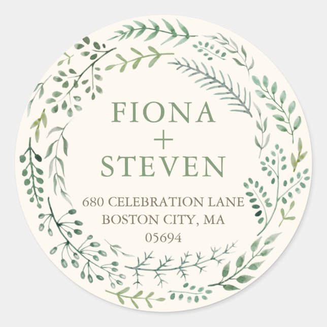 Pegatina Redonda Círculo de vegetación con acuarela elegante con di (Anverso)