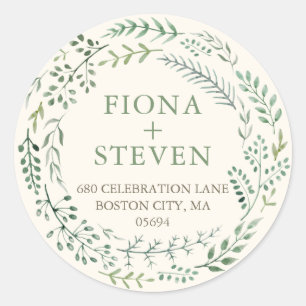 Pegatina Redonda Círculo de vegetación con acuarela elegante Direcc