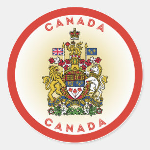 Pegatina Redonda Círculo del Escudo de Armas del Canadá