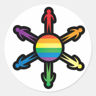 Pegatina Redonda Círculo del pueblo arcoiris