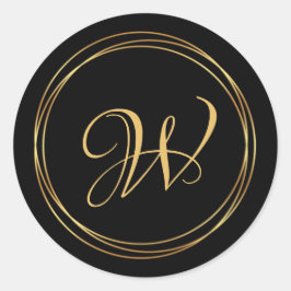 Pegatina Redonda Círculo dorado moderno sobre el logotipo del monog