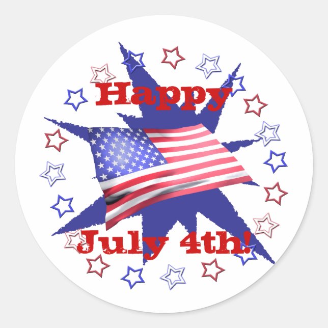 Pegatina Redonda Círculo estrella del Día de la Independencia (Anverso)