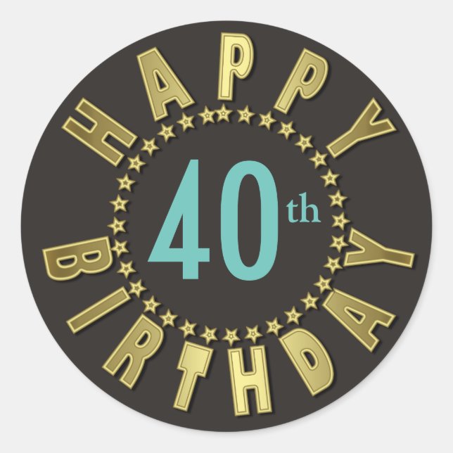 Pegatina Redonda Círculo feliz de cumpleaños de Stars Gold ID527 (Anverso)