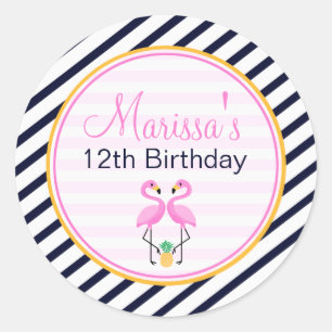 Pegatina Redonda Círculo fiesta Flamingo