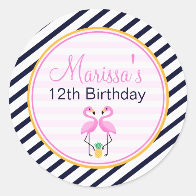 Pegatina Redonda Círculo fiesta Flamingo (Anverso)