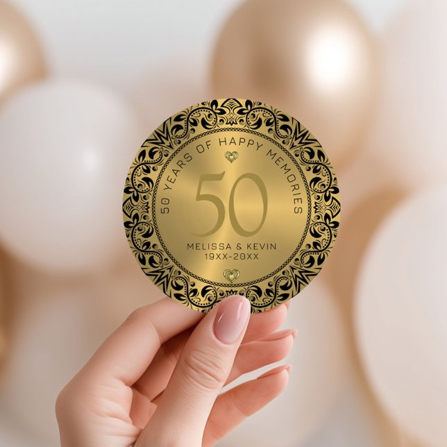 Pegatina Redonda Círculo floral negro 50° aniversario Boda (Subido por el creador)