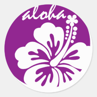 Pegatina Redonda Círculo floral púrpura de aloha