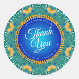 Pegatina Redonda Círculo Fractal de Mariposa Gracias