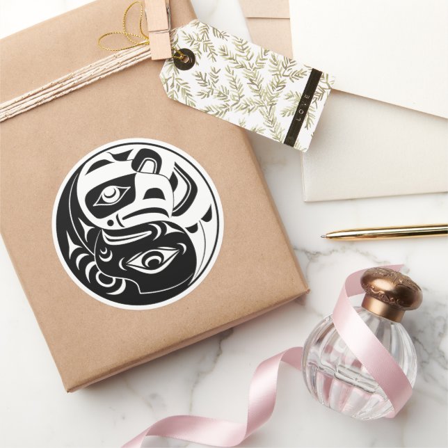 Pegatina Redonda Círculo Haida Thunderbird Negro Y Águila Blanca (Regalar)