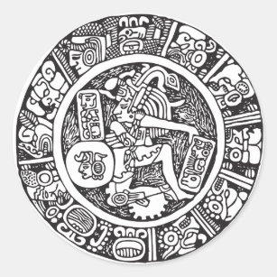 Pegatina Redonda Círculo maya, jeroglífico mexicano (maya)