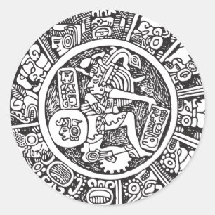 Pegatina Redonda Círculo maya, jeroglífico mexicano (maya)