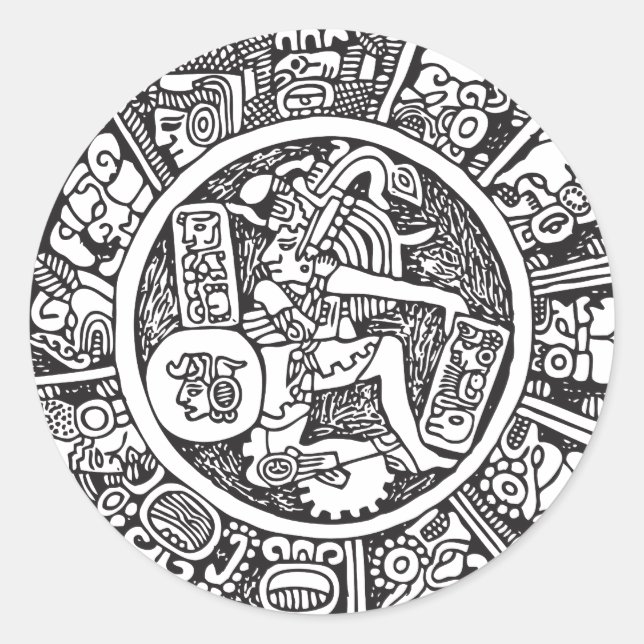 Pegatina Redonda Círculo maya, jeroglífico mexicano (maya) (Anverso)