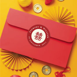 Pegatina Redonda Círculo minimalista doble felicidad Boda chino