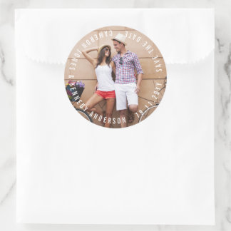 Pegatina Redonda Círculo Minimalista Texto Simple Foto de Anuncio d