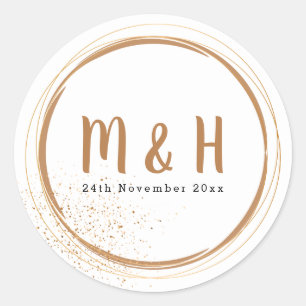 Pegatina Redonda Círculo monograma dorado con brillo