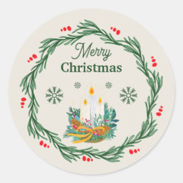 Pegatina Redonda Círculo navideño crema y verde dulce