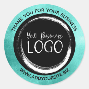 Pegatina Redonda Círculo negro turquesa Gracias logotipo comercial