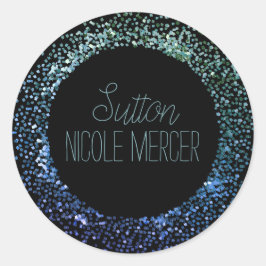 Pegatina Redonda Círculo Purpurina azul