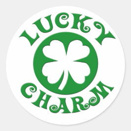 Pegatina Redonda Círculo verde/blanco del encanto afortunado