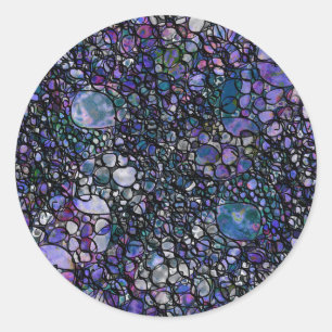 Pegatina Redonda Círculos abstractos dibujados a mano, azul, morado