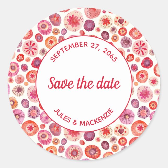 Pegatina Redonda Círculos acuáticos rosados abstractos modernos (Anverso)