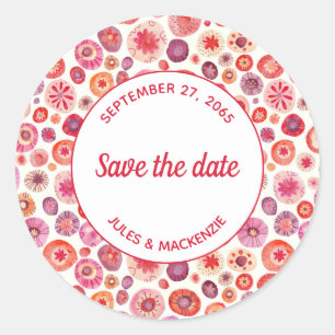 Pegatina Redonda Círculos acuáticos rosados abstractos modernos