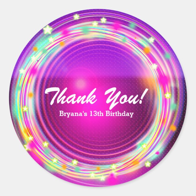 Pegatina Redonda Círculos brillantes y estrellas Fiesta de cumpleañ (Anverso)