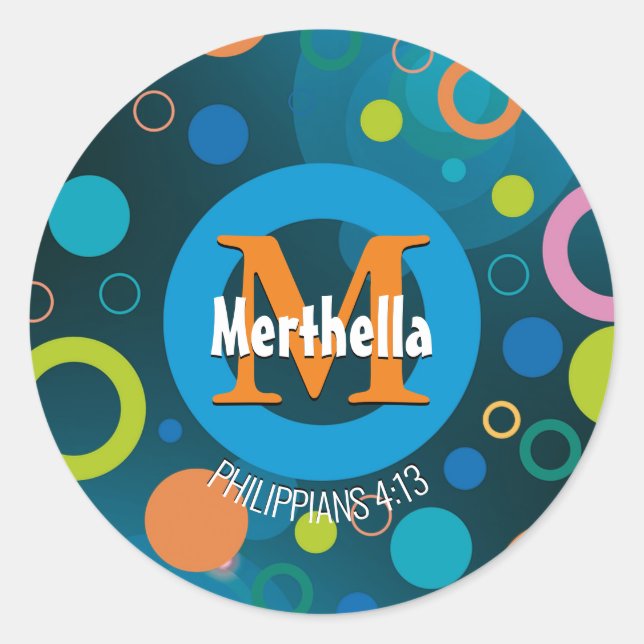 Pegatina Redonda Círculos coloridos modernos Monograma AZUL persona (Anverso)