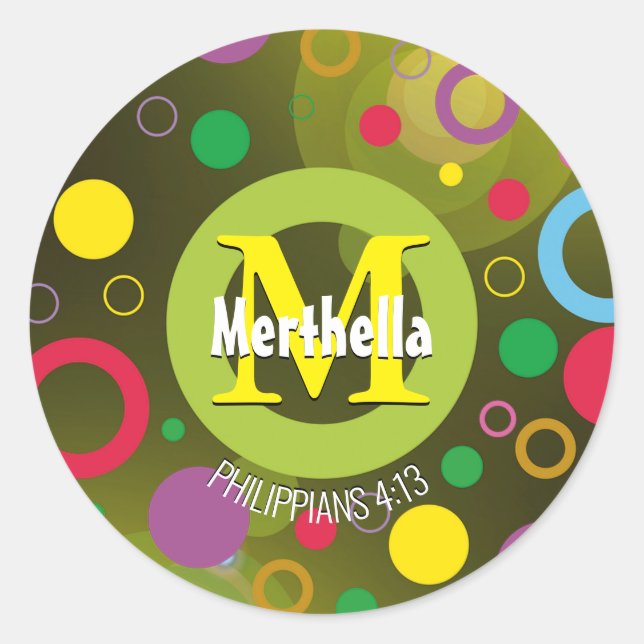 Pegatina Redonda Círculos coloridos modernos Monograma GREEN person (Anverso)
