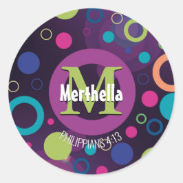 Pegatina Redonda Círculos coloridos modernos Monograma PURPLE perso