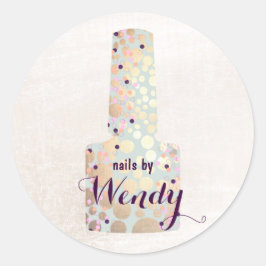Pegatina Redonda Círculos de oro Botella polaca Salón de uñas Manic
