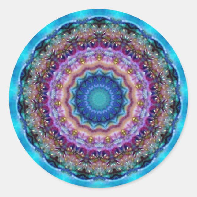 Pegatina Redonda CÍRCULOS PSICODELICOS turquesa azul violeta rosa (Anverso)