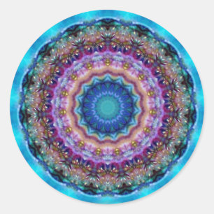 Pegatina Redonda CÍRCULOS PSICODELICOS turquesa azul violeta rosa