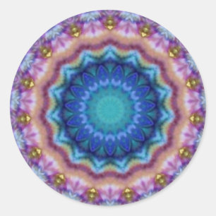 Pegatina Redonda CÍRCULOS PSICODELICOS turquesa azul violeta rosa