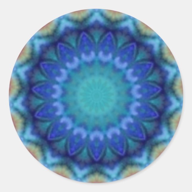 Pegatina Redonda CÍRCULOS PSICODELICOS turquesa azul violeta rosa (Anverso)
